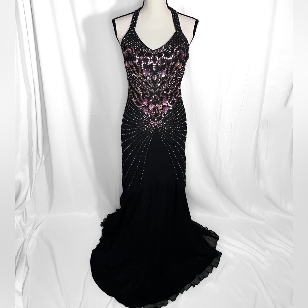 May Queen Black Beaded Hater Formal Gown Size 12